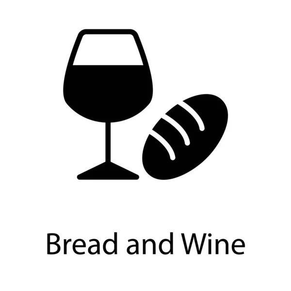 Rancangan Ikon Roti Dan Anggur Yang Solid - Stok Vektor