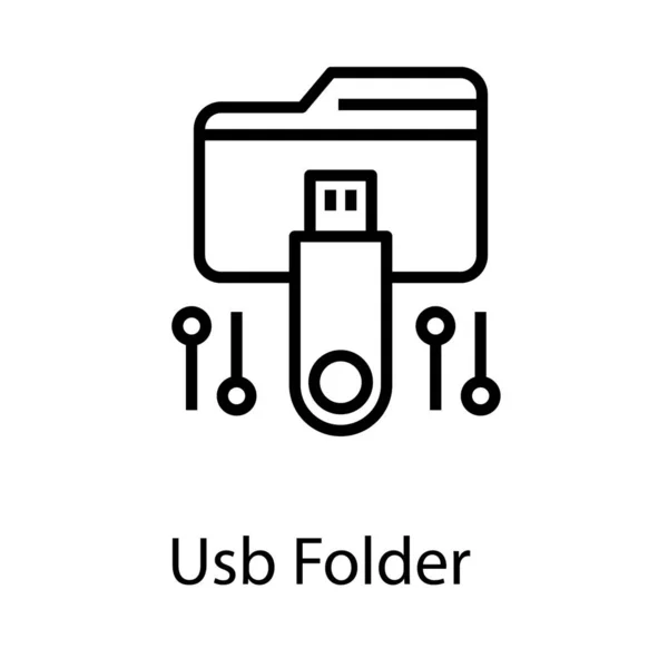 Línea Diseño Del Icono Carpeta Usb — Archivo Imágenes Vectoriales