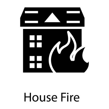 Yangın simgesi üzerinde evin Glyph tasarımı 