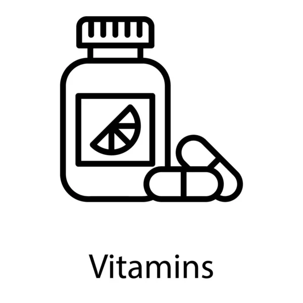 Diseño Línea Icono Tarro Vitaminas — Vector de stock