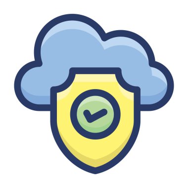 Bulut ağı güvenliğinin düz vektör tasarımı.