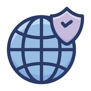 Küresel güvenlik simgesi düz tasarım.