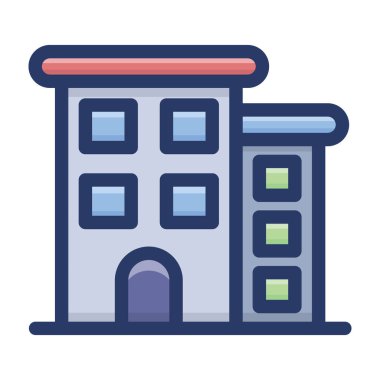 Düz tasarımotel binası simgesi 