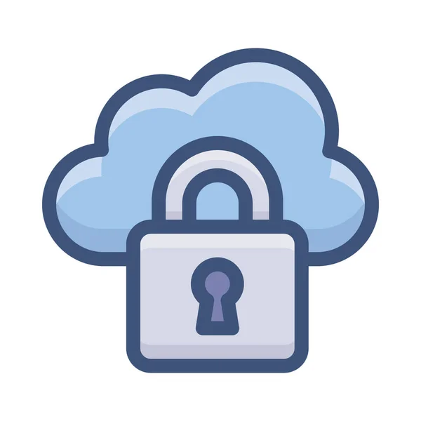 Icono Protección Bloqueo Nube Diseño Plano — Vector de stock