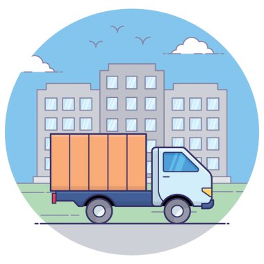 Kargo teslimat kamyonunun düz simgesi 