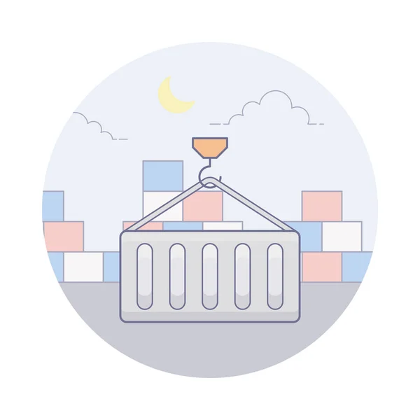 Container lifting icon in flat design.