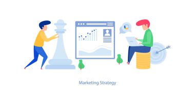 Pazarlama stratejisi vektörünün düz illüstrasyonu 