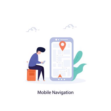 Düz çizimde harita navigasyon vektörü 