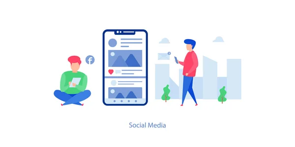 フラットイラストベクトルにおけるソーシャルメディア — ストックベクタ