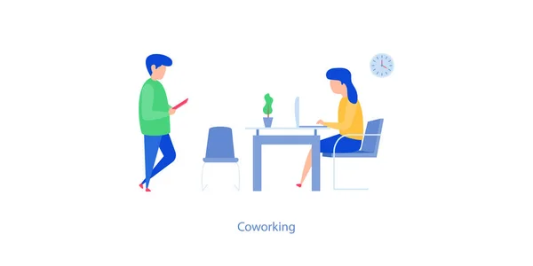 Coworking Vector Ilustración Diseño Plano — Vector de stock