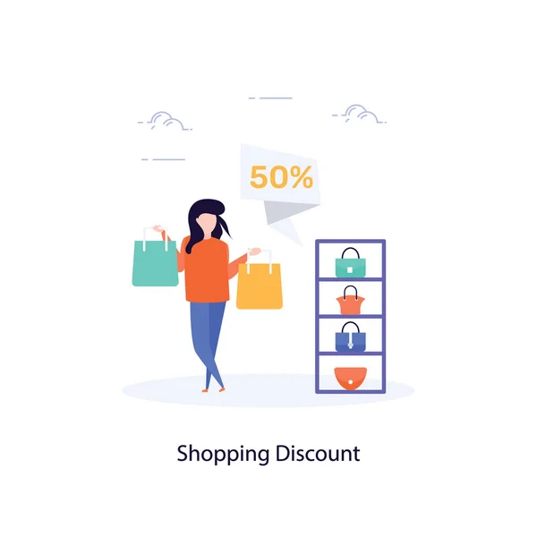 Compras Ilustração Com Desconto Vetor Plano — Vetor de Stock