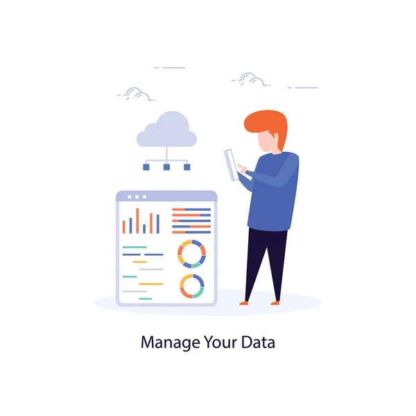 Gestisci Vettore Dati Nell Illustrazione Piatta — Vettoriale Stock