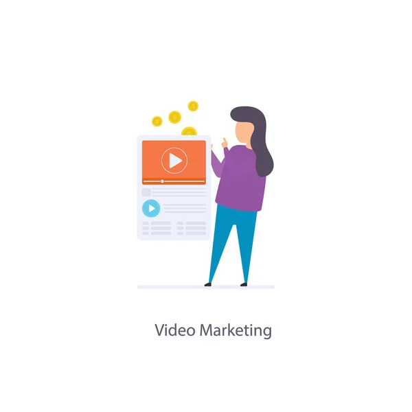 Vettore Del Sito Web Video Marketing Illustrazione Piatta — Vettoriale Stock