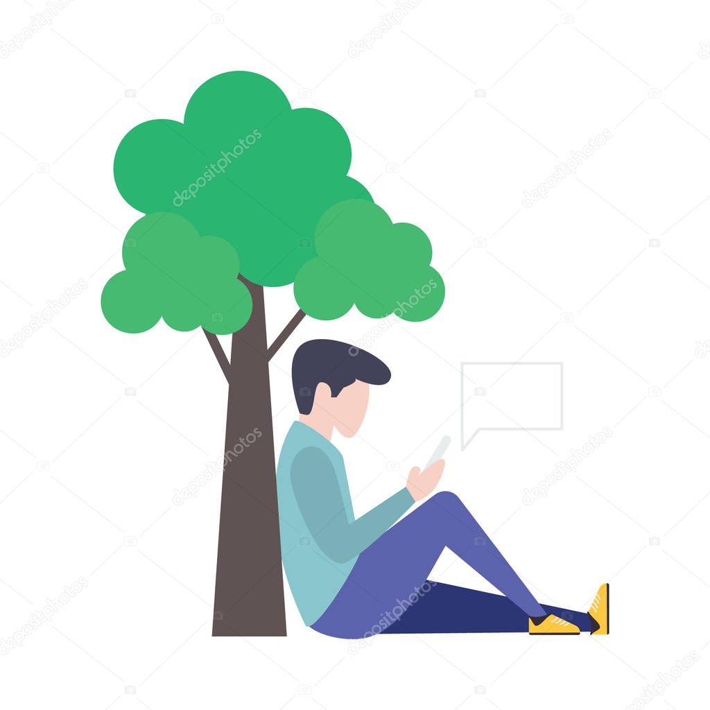 Male with mobile illustration design
