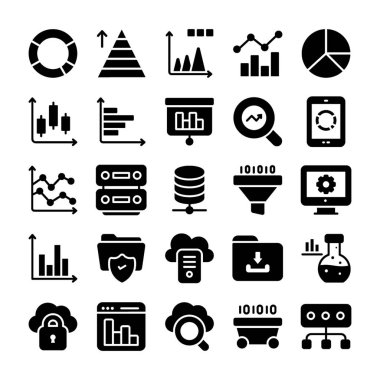 Burada tasarım ihtiyaçlarınızı karşılamak için veri analitiği ve grafikler katı simgeler paketi sunuyoruz. Değiştirilebilir vektörler değerli ve kullanımı kolaydır. Şimdi tutun! 