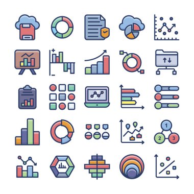 Burada, tasarım ihtiyaçlarınızı karşılamak üzere ayarlanmış veri analitiği ve grafiklerdüz simgeler sunuyoruz. Değiştirilebilir vektörler değerli ve kullanımı kolaydır. Şimdi tutun! 