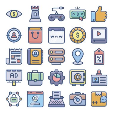 Bu, tasarım projeniz için ayarlanmış dijital pazarlama düz simgeleridir. Editable kalite bu seti benzersiz ve herkes için layık hale getirir. Bu seti tutun ve ilgili alanda kullanın. 