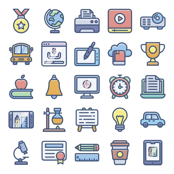 Elearning Paquete Iconos Planos Que Tiene Imágenes Encantadoras Sus Necesidades — Vector de stock