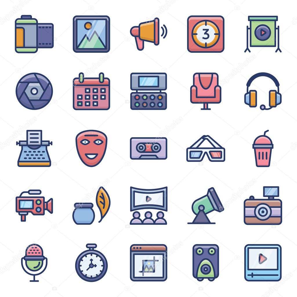 Filmmaking icons pack is right here for your cinema related projects. Edit these creative vectors for your any kind of design assignment.Grab it now!