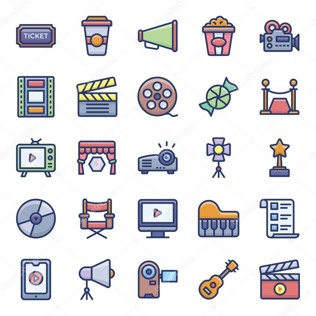 Cinema icons pack is right here for your filmmaking related projects. Edit these creative vectors for your any kind of design assignment.Grab it now!