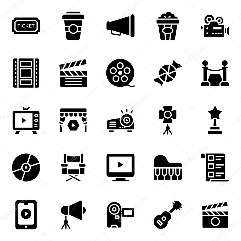 Cinema icons pack is right here for your filmmaking related projects. Edit these creative vectors for your any kind of design assignment.Grab it now!