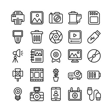 Yaratıcı çizgi simgeleri fotoğrafçılık seti türünün biridir. Bu dizideki her simge çok iyi tasarlanmıştır. Bu kapmak için ayarlanmış olması gerekir!