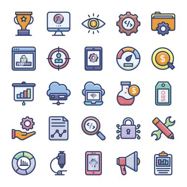 Seo düz simgeler paketi kolaylığı için çekici vektörler sahip. Bu düzenleme kümesini ve kullanımı ilişkili alanda tutun.