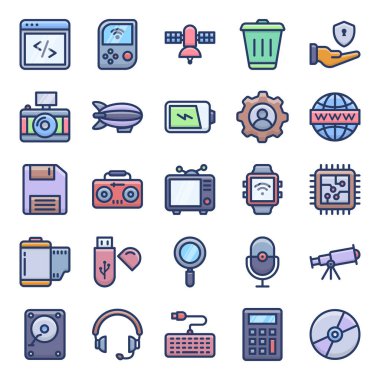 Teknoloji düz simgeleri tasarım projelerinizde size yardımcı olmak için burada. Bu simgeler de düzenlenebilir. Onları kapmak ve ihtiyaca göre kullanmak