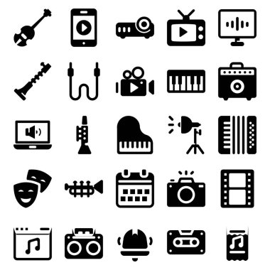Biz glyph tasarım müzik adlandırma fantastik bir paket tasvir ediyoruz. Değiştirilebilir vektörler sizin için değerlidir. 