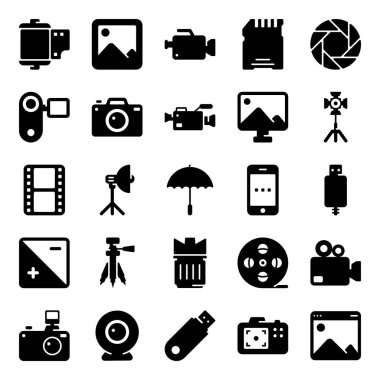 Fotoğraf araçları glyph simgeleri görüntüleri gösteren ve görsel simgeler gösteren fotoğraf elemanları vektörler projeleriniz için en iyi.