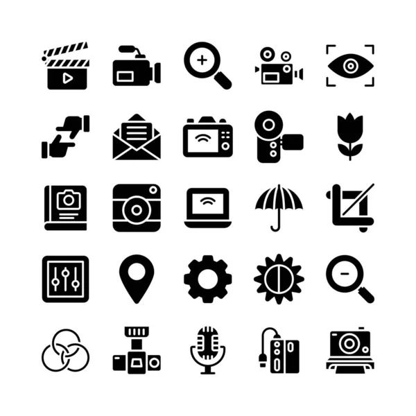 Das Kreative Glyphen Icons Pack Der Digitalen Fotografie Ist Einzigartig — Stockvektor