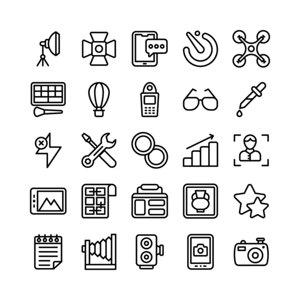 Paquete Iconos Línea Creativa Fotografía Digital Uno Tipo Cada Icono — Vector de stock