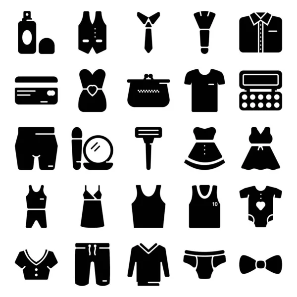 Here Amazing Pack Fashion Fashion Style Glyph Icons Set Facilitating — Stock Vector