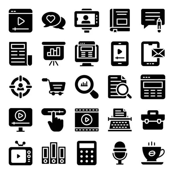 Copywriting Blogging Solid Icons Pack Here Having Online Journals Many Ilustración De Stock