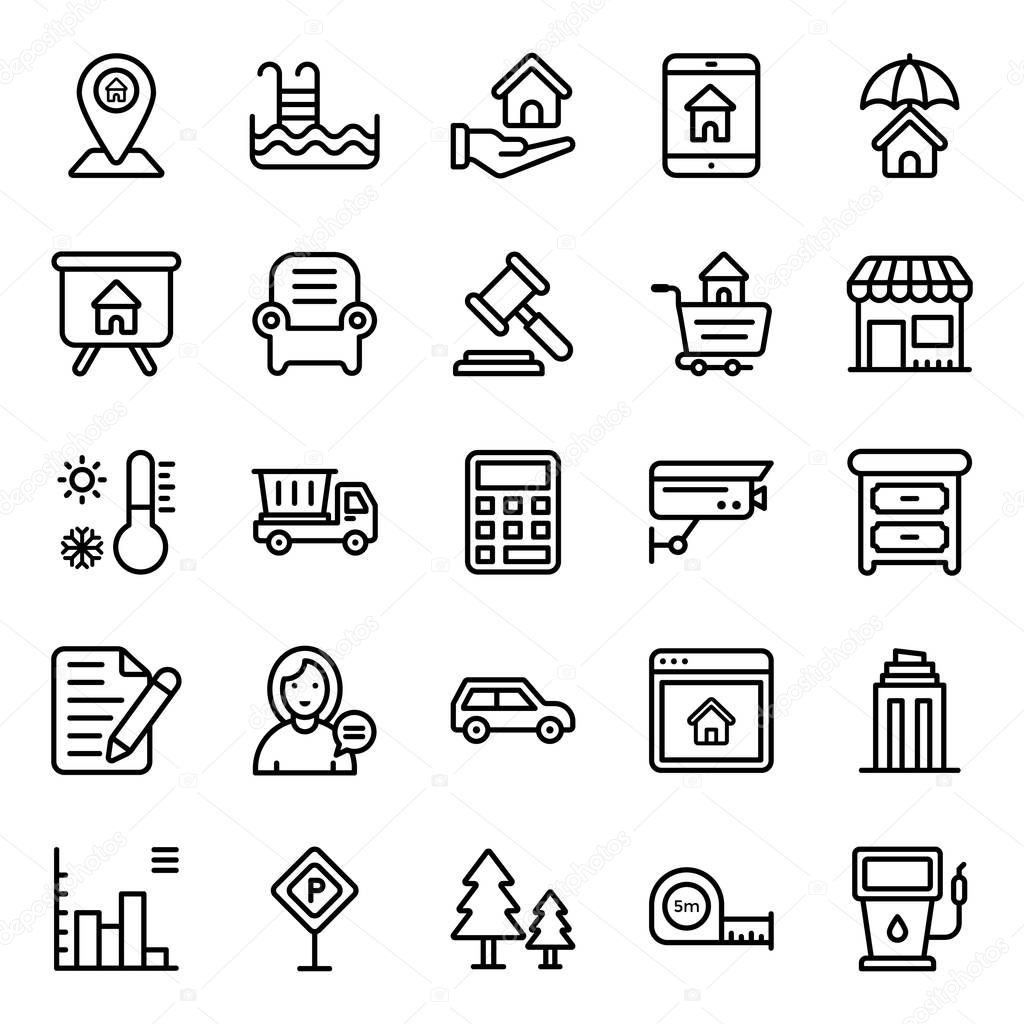 Download this real estate line icons pack having property related vectors. This can be really helpful for you to edit them and use in related projects