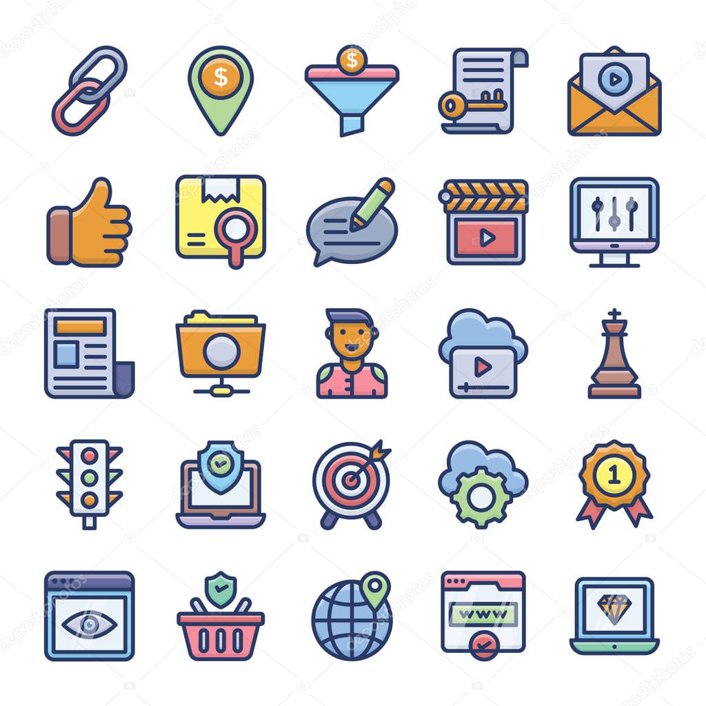 Seo optimization flat icons pack having attractive vectors for your ease. Hold this editable set and use in associated field.