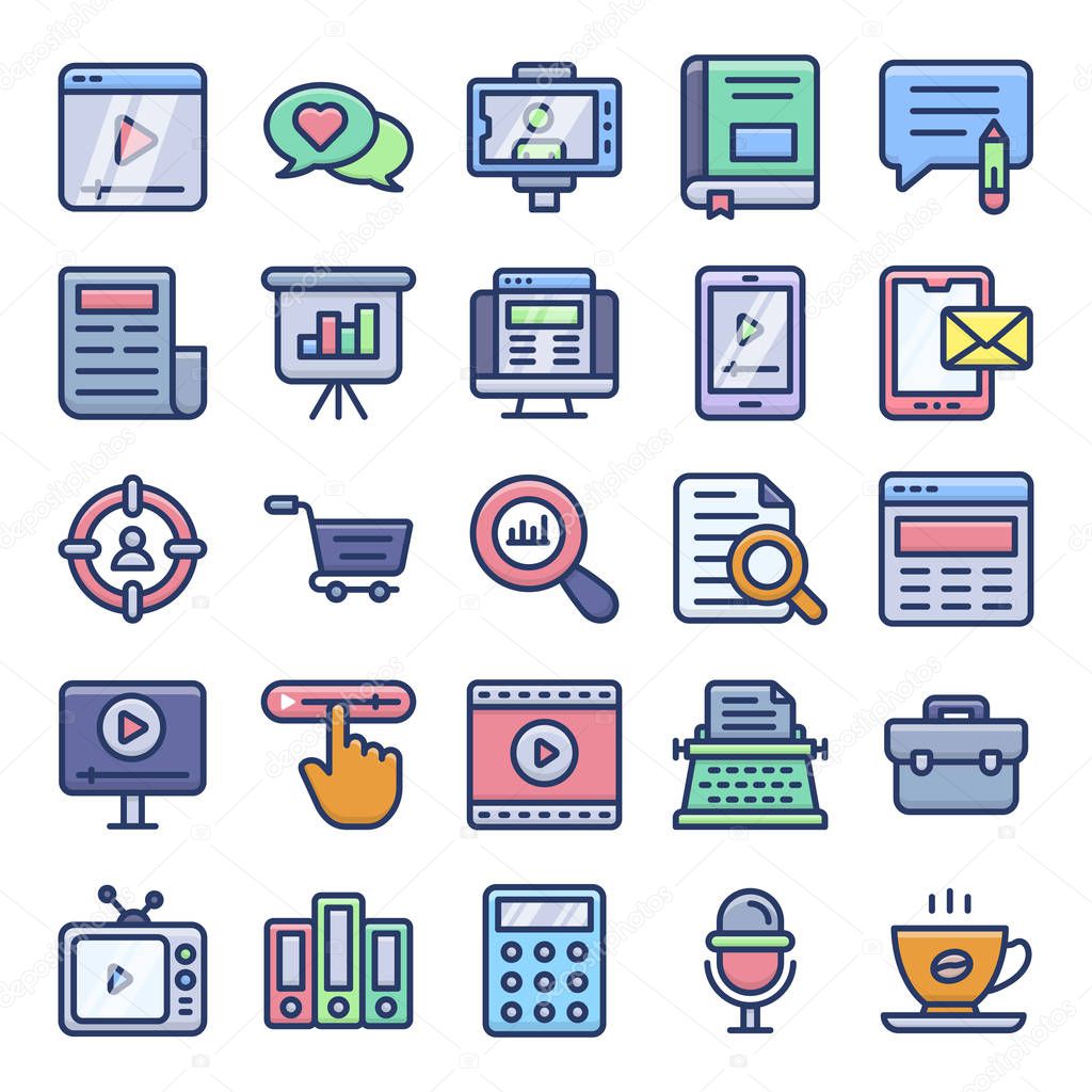 Copywriting and blogging flat icons pack is here having online journals and many other related visuals for your next project. Hold it now and enjoy downloading! 