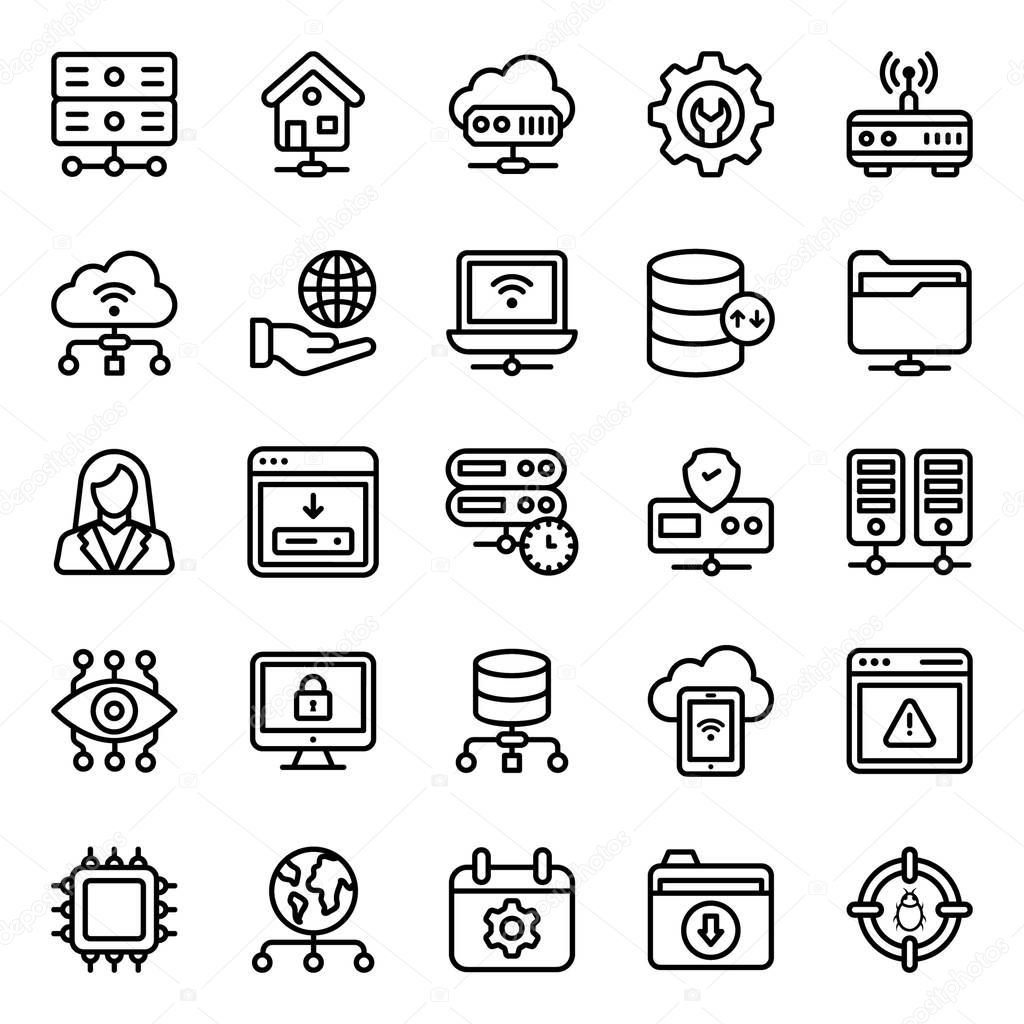 A creative pack of web hosting icons in line design is an amazing next level set to be used in related projects. Use this server hosting completely editable pack.