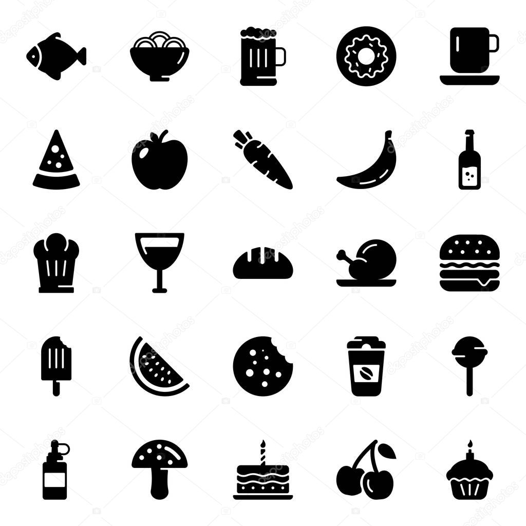 This is food icons pack in solid design. You can edit this pack accordingly. Enjoy downloading.