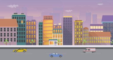 Düz cityscape illüstrasyon vektör tasarımı 