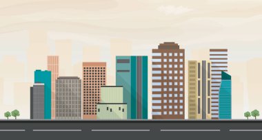 Düz tasarımda şehir binası illüstrasyonu  