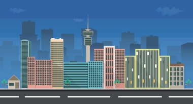Düz cityscape illüstrasyon vektör tasarımı 