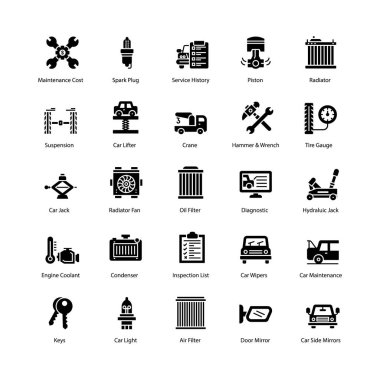 Bak burada oto bakım, araba servisi, araba tamir ikon paketi. Değiştirilebilir vektörlerin kullanımı kolaydır. 