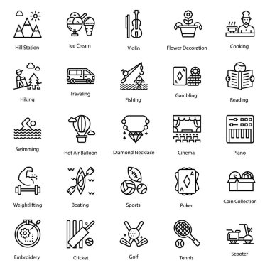 Here is a set of hobbies icon in line design. Just grab this editable pack and use for your upcoming assignment.  clipart