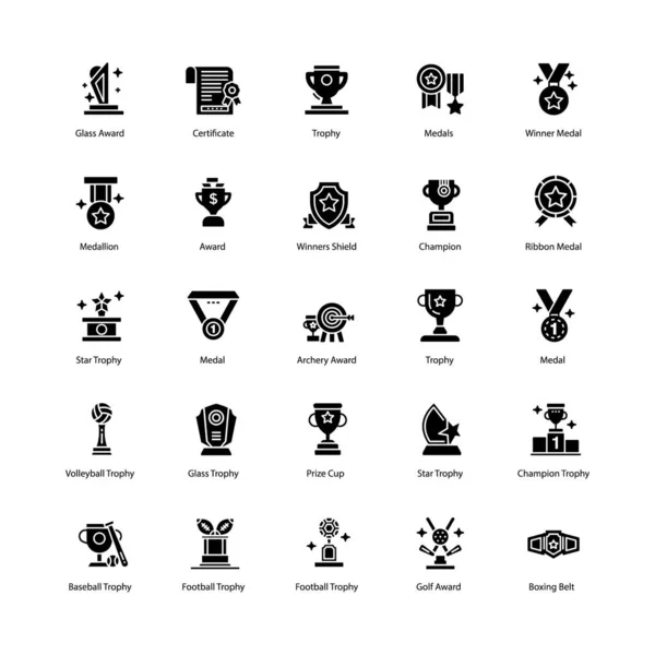 Trofeeën Awards Glyph Icons Pack Hier Met Bewerkbare Vectoren Voor — Stockvector