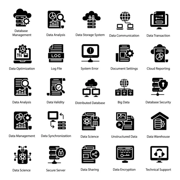 Big Data Solid Icons Set Hier Voor Ontwerp Project Bewerkbare — Stockvector