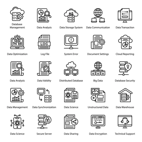 Big Data Line Icons Set Hier Voor Ontwerp Project Bewerkbare — Stockvector