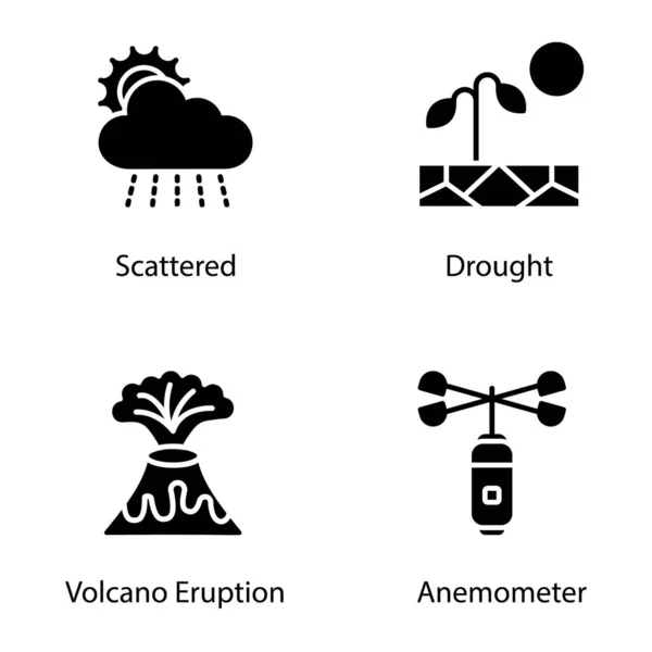 Wetterbedingung Solide Symbole Pack Mit Hypnotisierenden Und Augen Beruhigende Symbole — Stockvektor