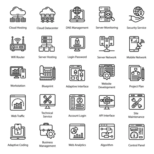 Aquí Hay Paquete Iconos Línea Diseño Web Que Tienen Iconos — Vector de stock