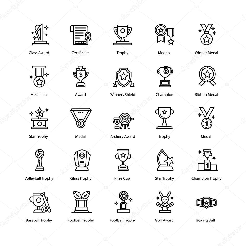 Trophies and awards line icons pack is here with editable vectors for your sports and designing projects. Hold this set. 